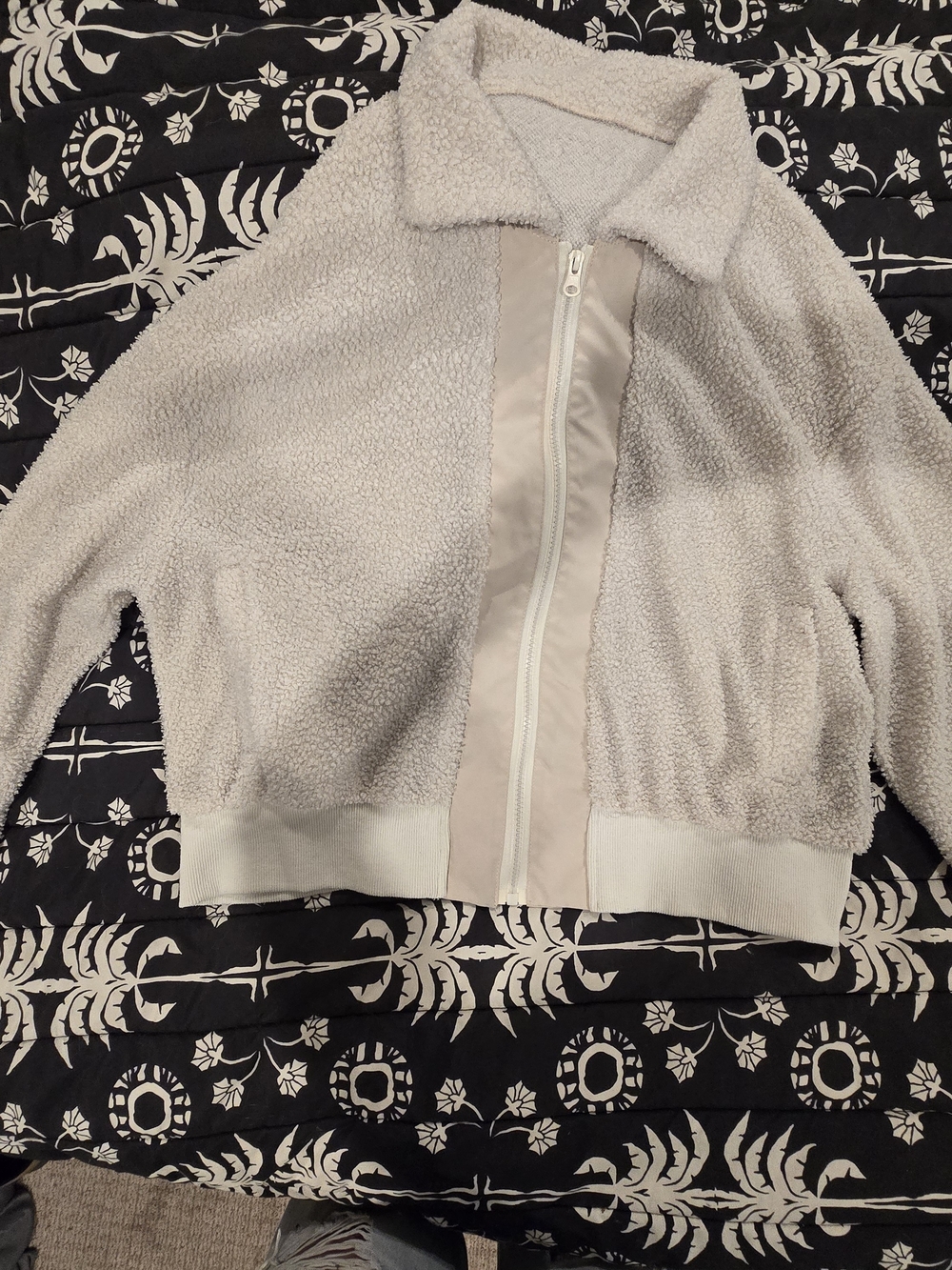 SHEIN Cream Sherpa Zip-Up Jacket